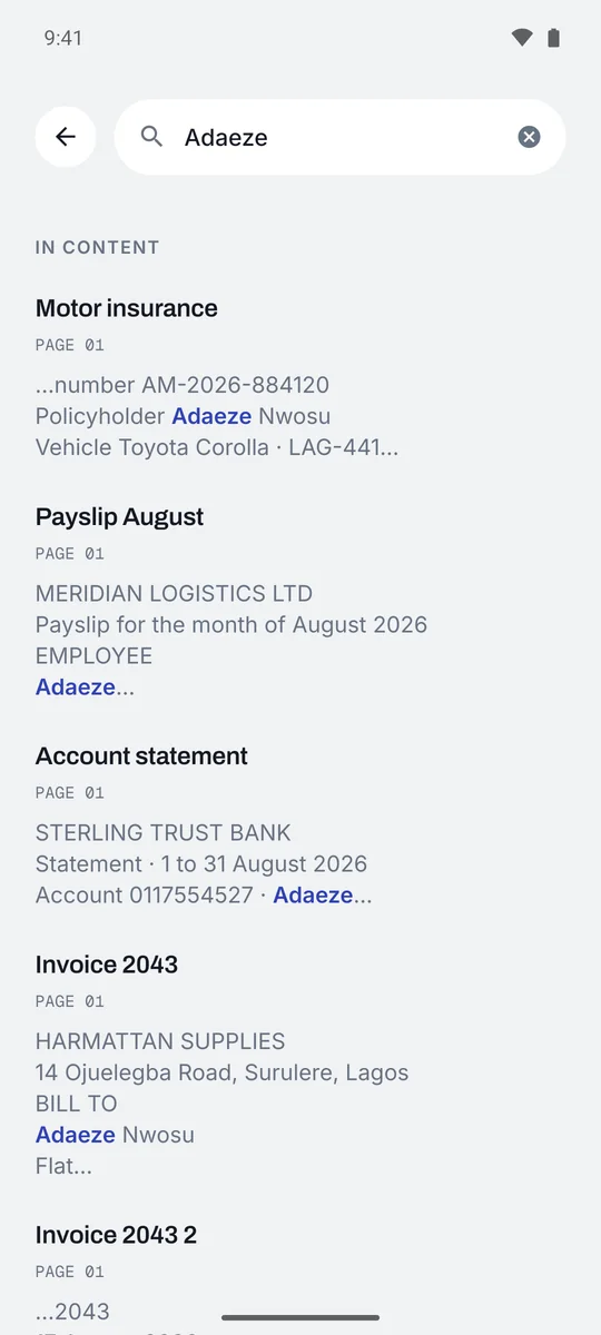 Search results for the name Adaeze, found inside the text of several documents